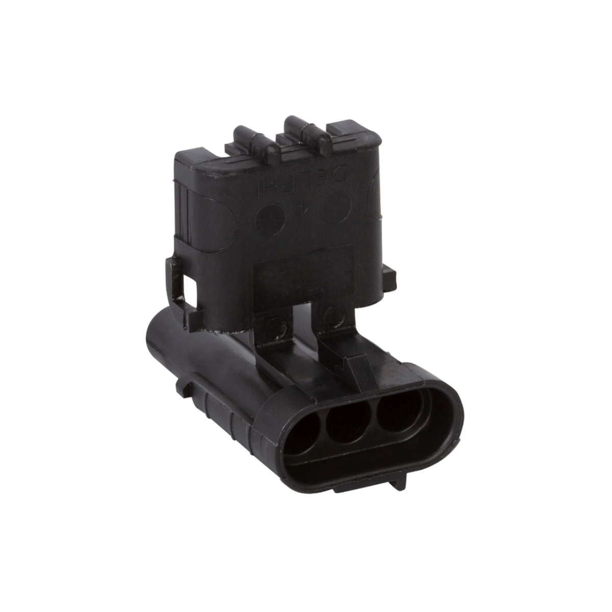 Aptiv/Delphi 12010717 Weather Pack Black 3-Way Male Connector on white background
