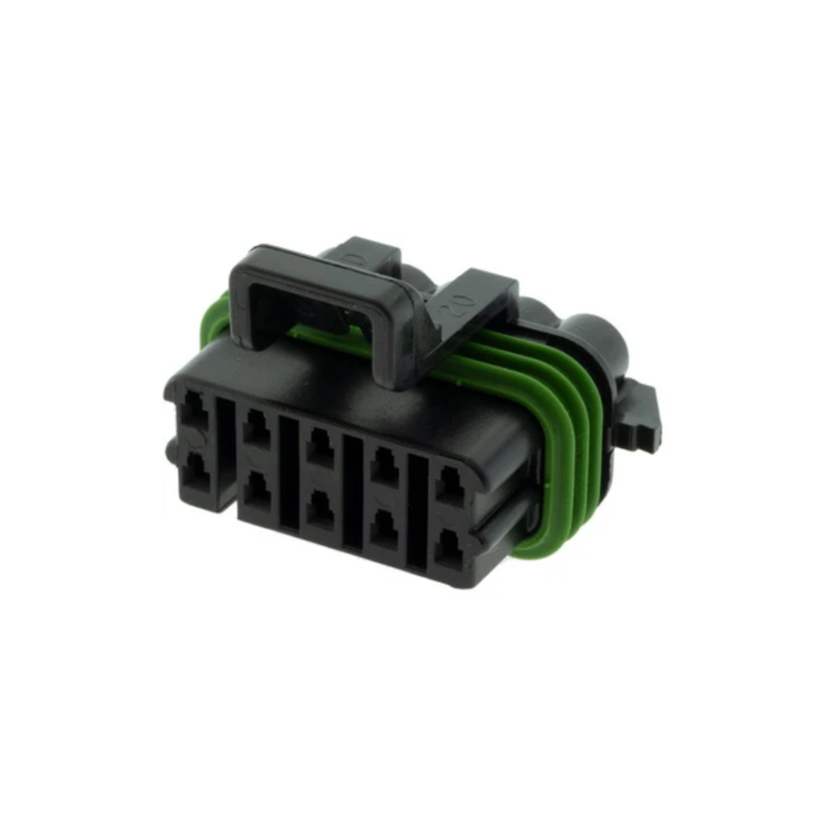 Aptiv/Delphi 12065425 Metri-Pack 150 Black 10-Way Female Connector on white background