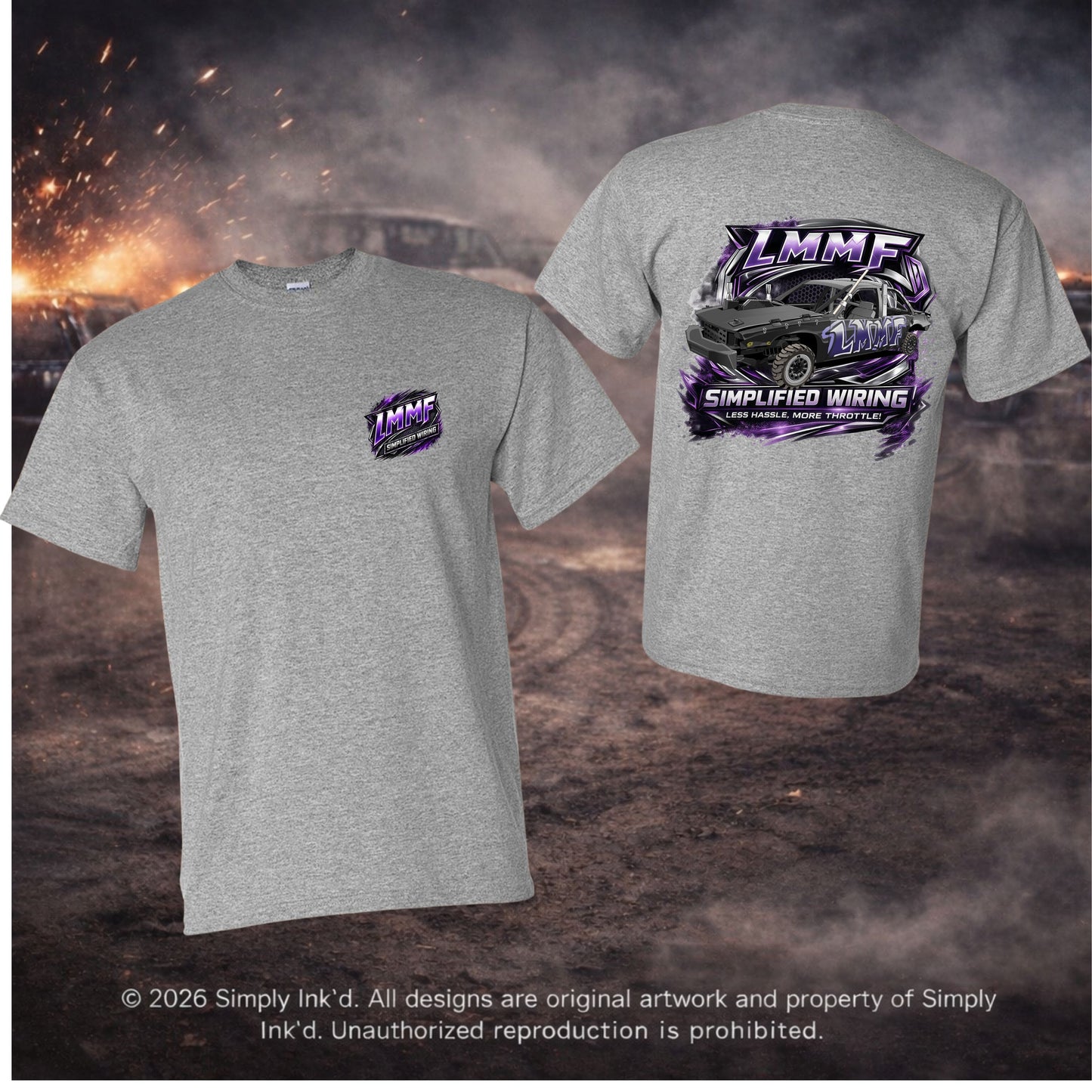 LMMF “Less Hassle, More Throttle” Derby Tee