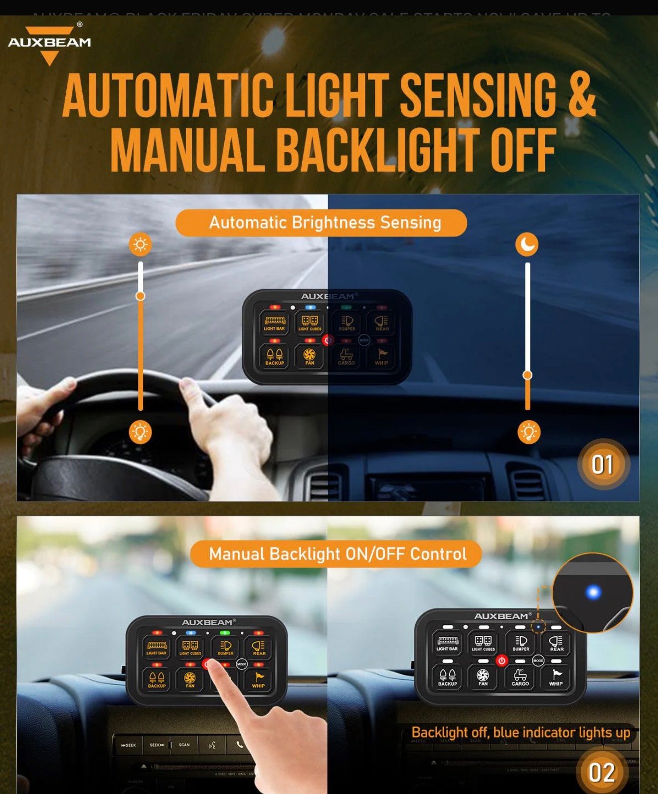 AUXBEAM RA80 switch panel RGB Colors