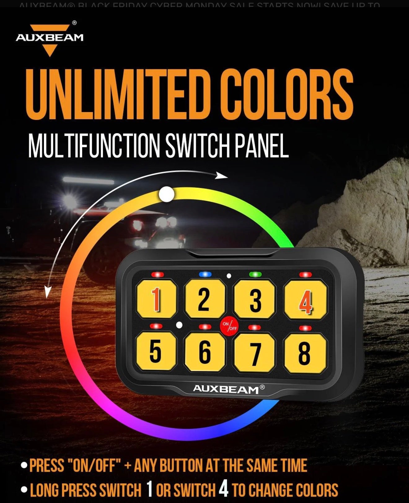 AUXBEAM RA80 switch panel RGB Colors