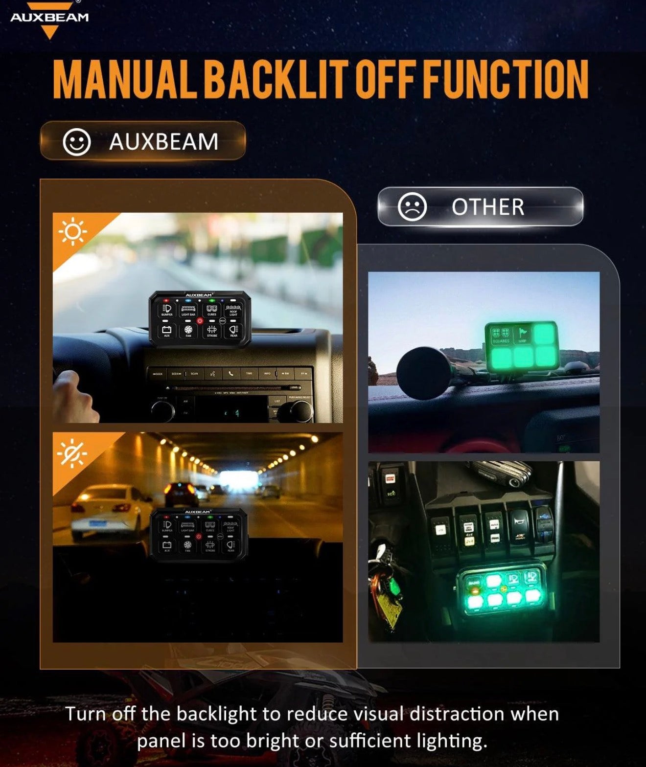 AUXBEAM RA80 switch panel RGB Colors